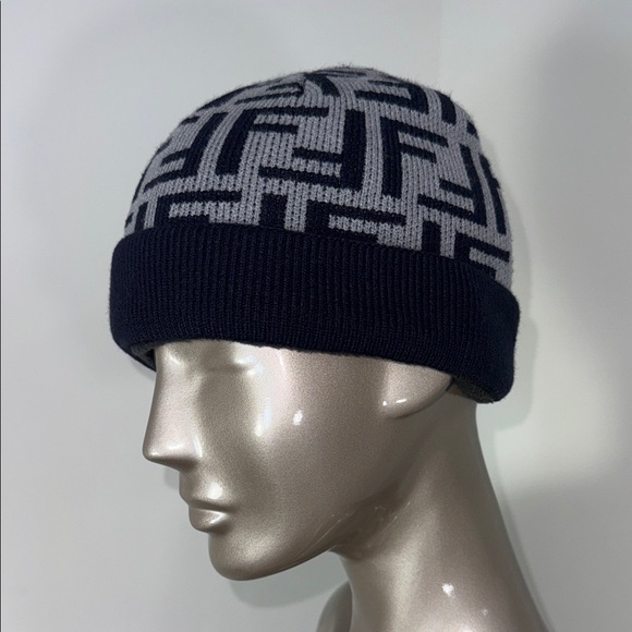 Moon LA Fendi Style Navy and Gray Patterned Beanie main image 8